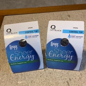 L'eggs Sheer Energy Control Top Pantyhose 2-PK Queensize W/Wicking NEW Off Black
